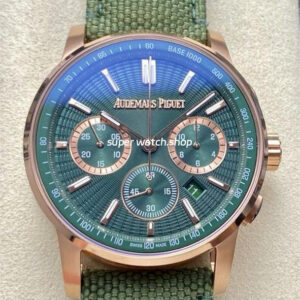 OMF Factory Audemars Piguet Code 11.59 26393OR.OO.A056KB.01 41mm Rose Gold Canvas Strap Lines Green Dial