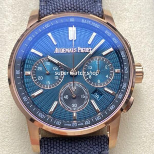 OMF Factory Audemars Piguet Code 11.59 26393OR.OO.A348KB.01 41mm Rose Gold Canvas Strap Lines Blue Dial
