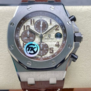 TK Factory Audemars Piguet Royal Oak Offshore Chronograph 26470ST.OO.A801CR.01 42mm Steel Leather Strap Arabic Numerals Champagne Dial