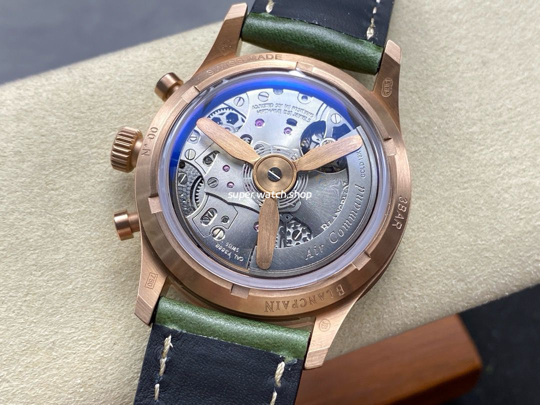 TW Factory Blancpain Air Command AC02-12B53-63B 42.5mm Blue Ceramic Rose Gold Calfskin Vintage Leather Strap Avocado Green Dial - Image 7