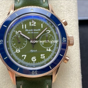 TW Factory Blancpain Air Command AC02-12B53-63B 42.5mm Blue Ceramic Rose Gold Calfskin Vintage Leather Strap Avocado Green Dial