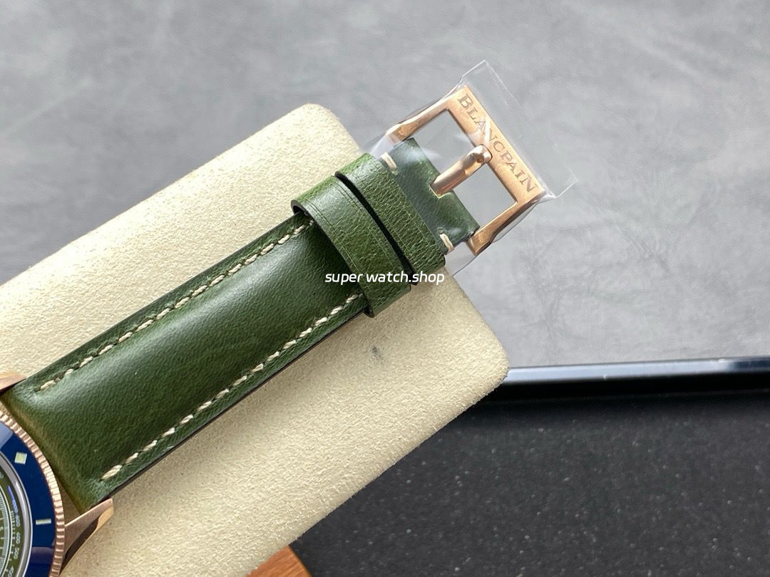 TW Factory Blancpain Air Command AC02-12B53-63B 42.5mm Blue Ceramic Rose Gold Calfskin Vintage Leather Strap Avocado Green Dial - Image 8