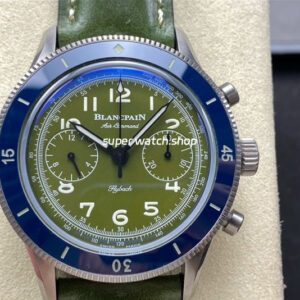 TW Factory Blancpain Air Command AC02-12B53-63B 42.5mm Blue Ceramic Steel Calfskin Vintage Leather Strap Avocado Green Dial