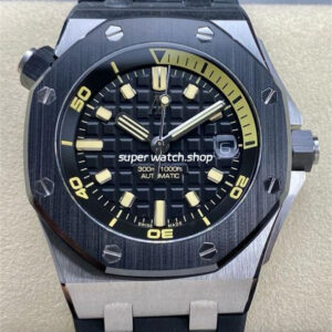 ZF Factory Audemars Piguet Royal Oak Offshore Diver 15720CN.OO.A002CA.01 42mm White Gold Rubber Strap Black Dial