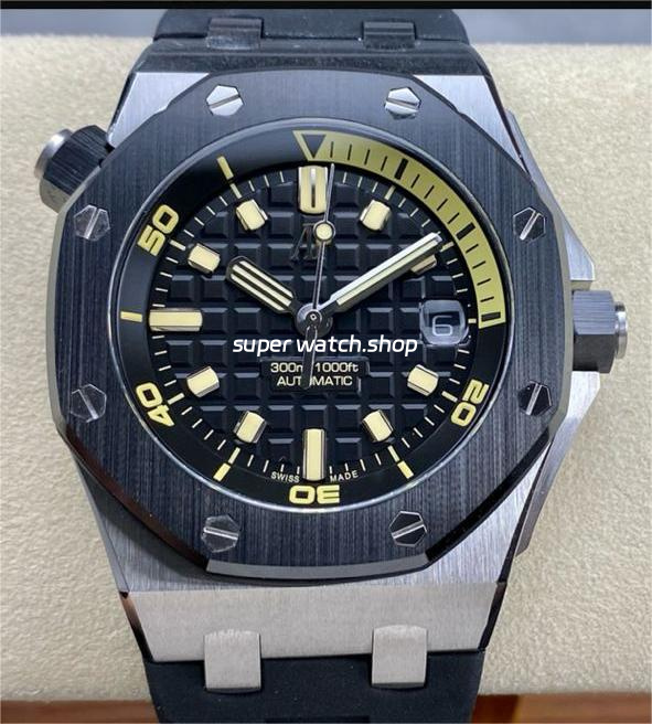 ZF Factory Audemars Piguet Royal Oak Offshore Diver 15720CN.OO.A002CA.01 42mm White Gold Rubber Strap Black Dial