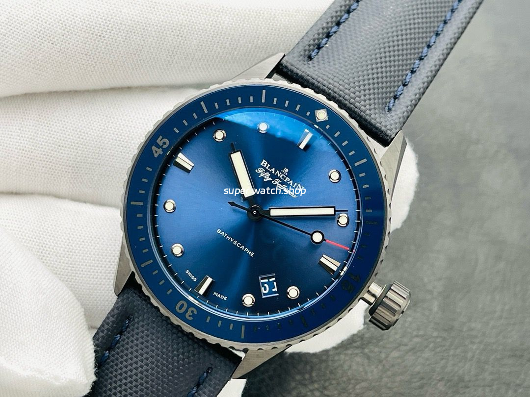 ZF Factory Blancpain Fifty Fathoms Bathyscaphe 5000-0240-052A 43mm Ceramic Textile Strap Blue Dial - Image 4