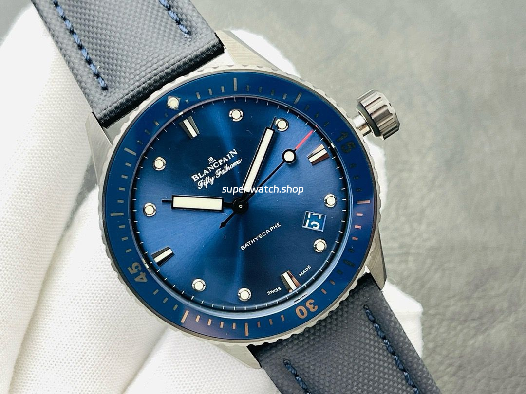 ZF Factory Blancpain Fifty Fathoms Bathyscaphe 5000-0240-052A 43mm Ceramic Textile Strap Blue Dial - Image 3