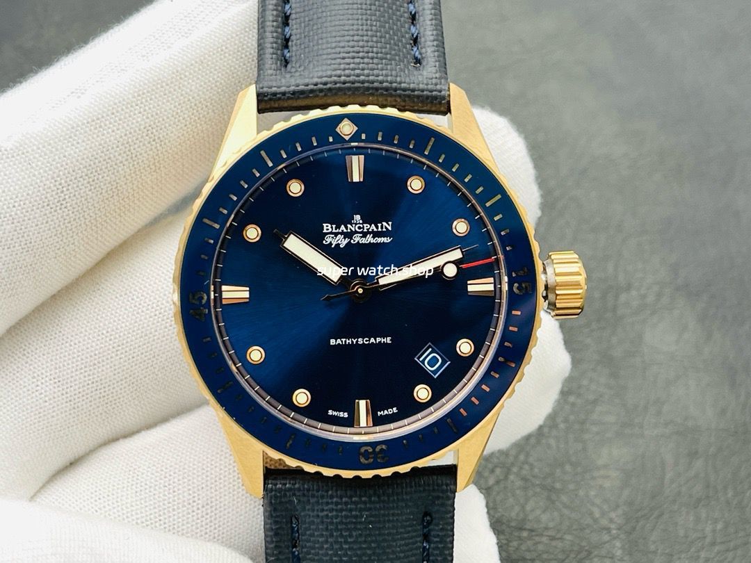 ZF Factory Blancpain Fifty Fathoms Bathyscaphe 5000-36S40-O52A 43mm Rose Gold Textile Strap Blue Dial