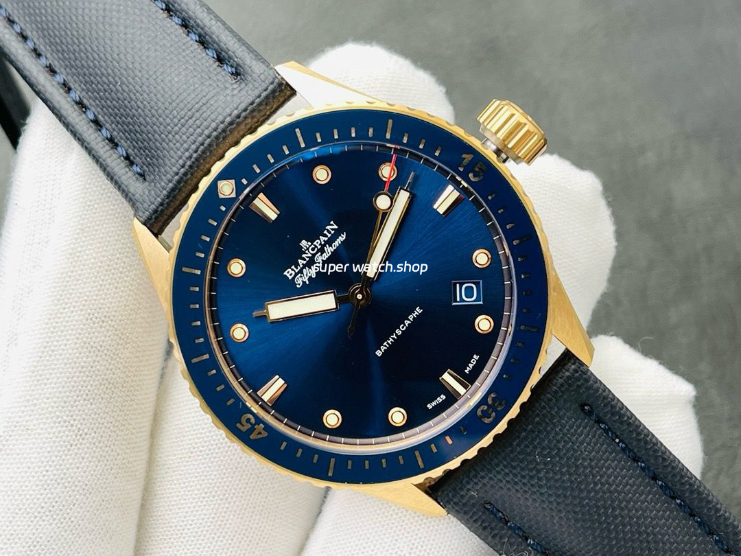 ZF Factory Blancpain Fifty Fathoms Bathyscaphe 5000-36S40-O52A 43mm Rose Gold Textile Strap Blue Dial - Image 3