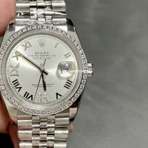 A+ Factory Rolex Datejust 126284RBR-0021 36mm Diamond Bezel Full 904L Roman Numerals Diamond Silver Dial Jubilee