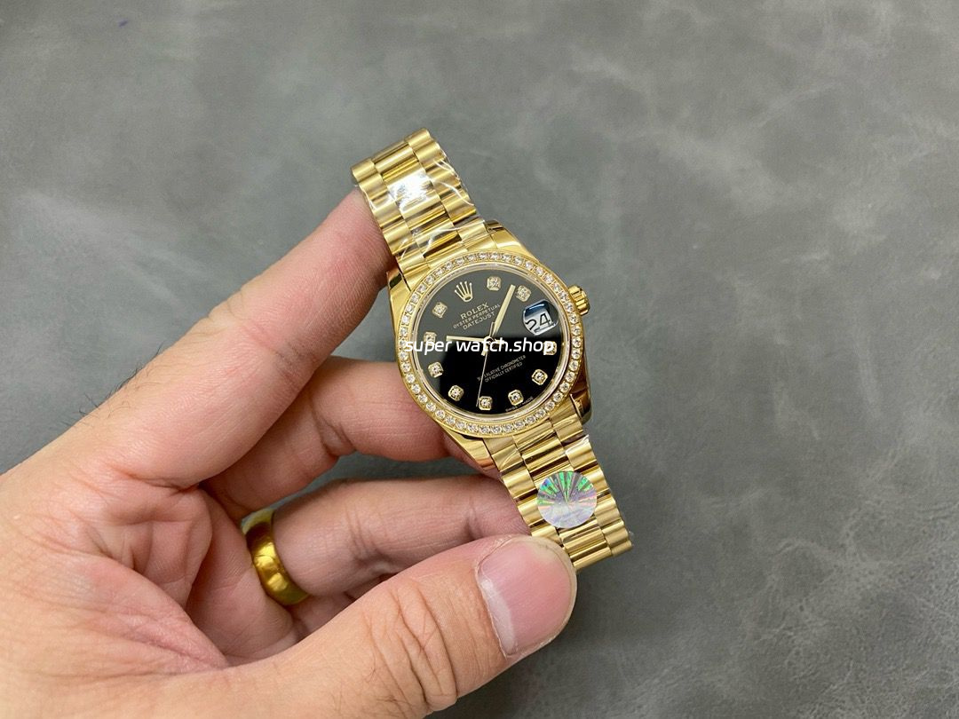 A+ Factory Rolex Datejust 178288 31mm Diamond Bezel Full Yellow Gold Diamond Mop Black Dial - Image 4