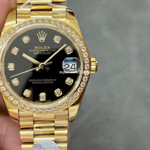 A+ Factory Rolex Datejust 178288 31mm Diamond Bezel Full Yellow Gold Diamond Mop Black Dial