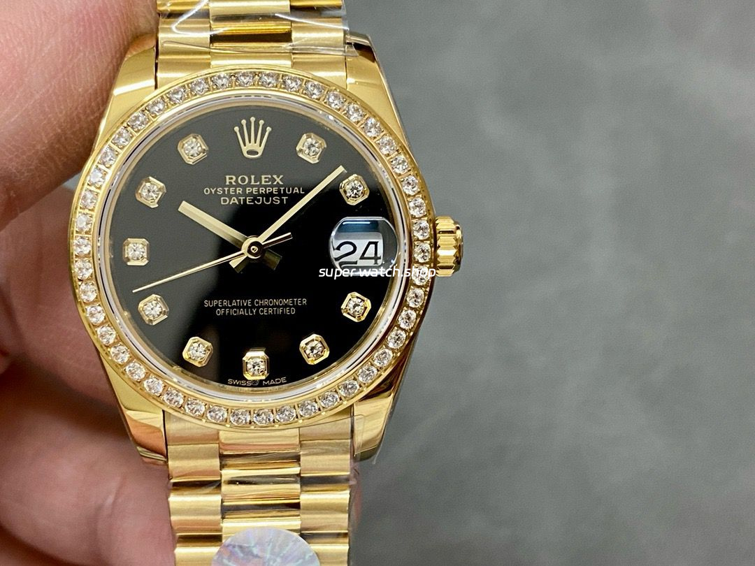 A+ Factory Rolex Datejust 178288 31mm Diamond Bezel Full Yellow Gold Diamond Mop Black Dial