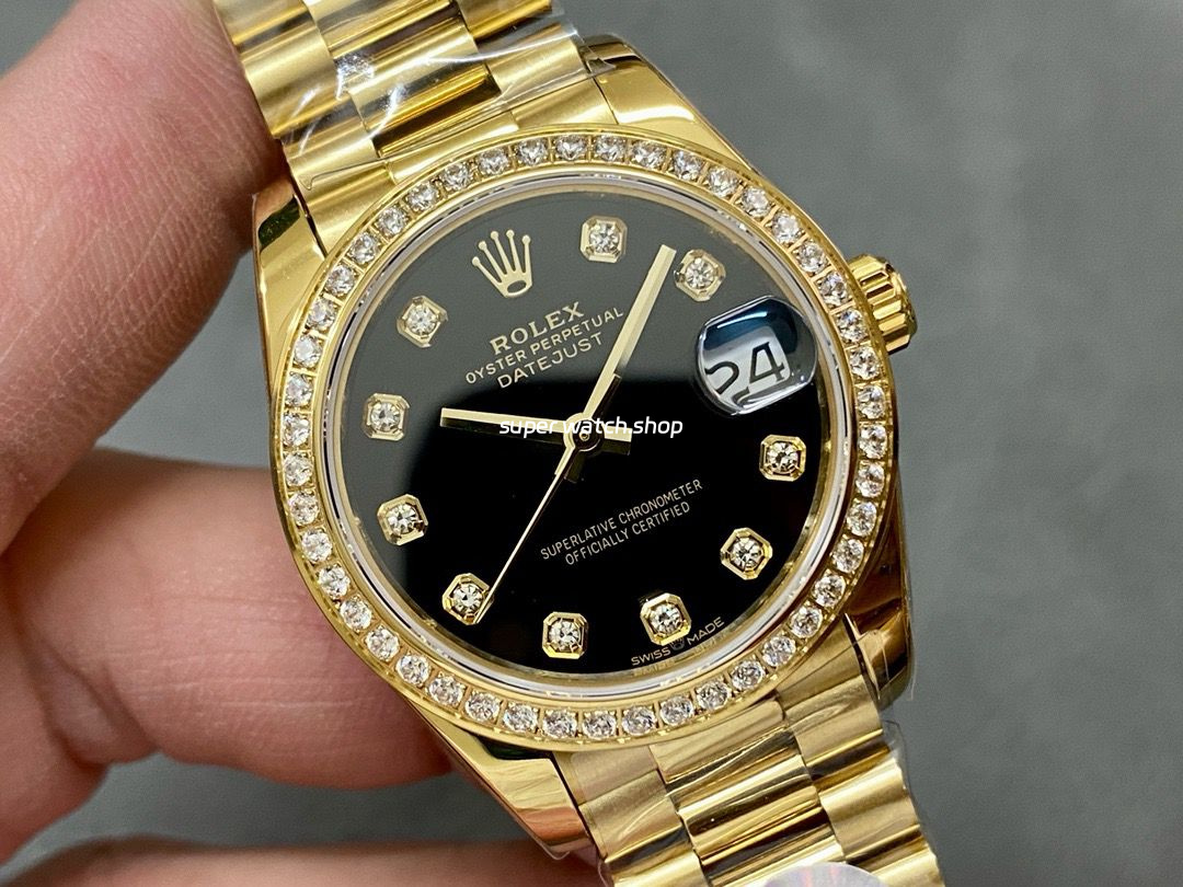 A+ Factory Rolex Datejust 178288 31mm Diamond Bezel Full Yellow Gold Diamond Mop Black Dial - Image 2