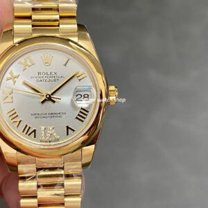 A+ Factory Rolex Datejust 278245 31mm Full Yellow Gold Roman Numerals Diamond Silver Dial