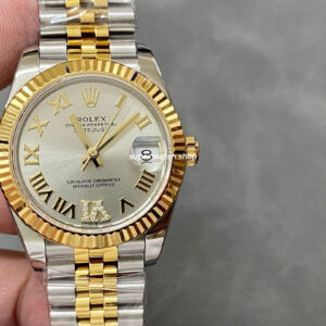 A+ Factory Rolex Datejust 278273-0004 31mm Half Yellow Gold Roman Numerals Diamond Silver Dial Jubilee