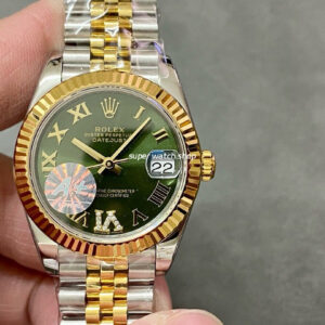 A+ Factory Rolex Datejust 278273-0016 31mm Half Yellow Gold Roman Numerals Diamond Green Dial Jubilee