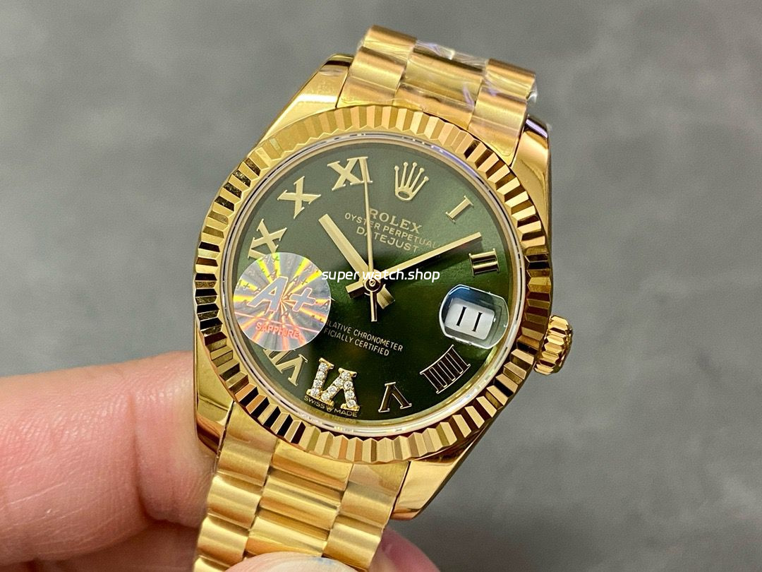 A+ Factory Rolex Datejust 278278-0030 31mm Full Yellow Gold Roman Numerals Diamond Green Dial - Image 3