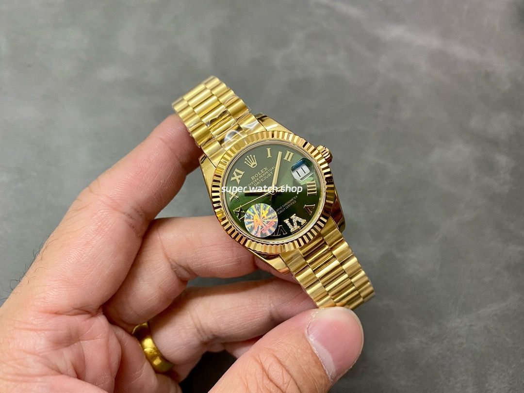 A+ Factory Rolex Datejust 278278-0030 31mm Full Yellow Gold Roman Numerals Diamond Green Dial - Image 4
