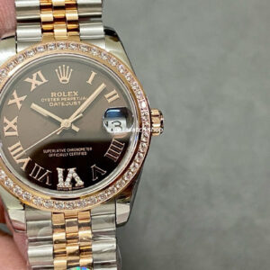 A+ Factory Rolex Datejust 278381RBR-0006 31mm Diamond Bezel Half Rose Gold Roman Number Diamond Brown Dial Jubilee