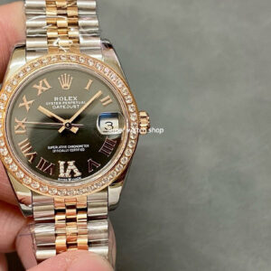 A+ Factory Rolex Datejust 278381RBR-0030 31mm Diamond Bezel Half Rose Gold Roman Numerals Diamond Grey Dial Jubilee