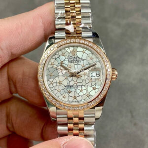 A+ Factory Rolex Datejust 278381RBR-0032 31mm Diamond Bezel Half Rose Gold Silver Floral-Motif Diamond-Set Dial Jubilee