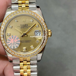 A+ Factory Rolex Datejust 278383RBR-0026 31mm Diamond Bezel Half Yellow Gold Diamond Mop Champagne Dial Jubilee
