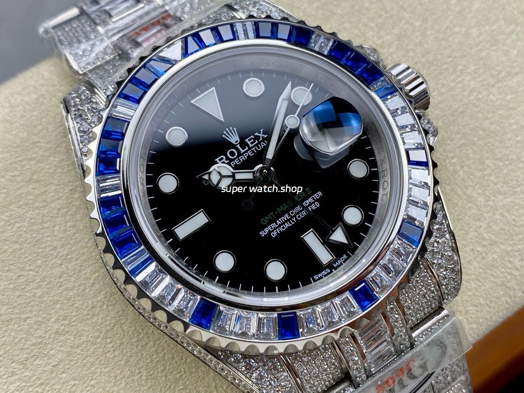 AMG Factory Rolex GMT-Master II 116769TBR-74779BR 40mm Blue Diamond Bezel Full 904L Black Dial - Image 2