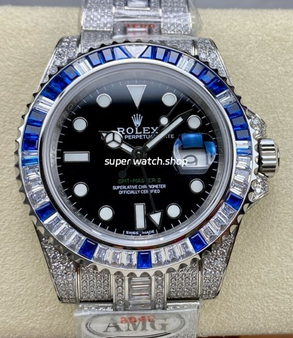 AMG Factory Rolex GMT-Master II 116769TBR-74779BR 40mm Blue Diamond Bezel Full 904L Black Dial