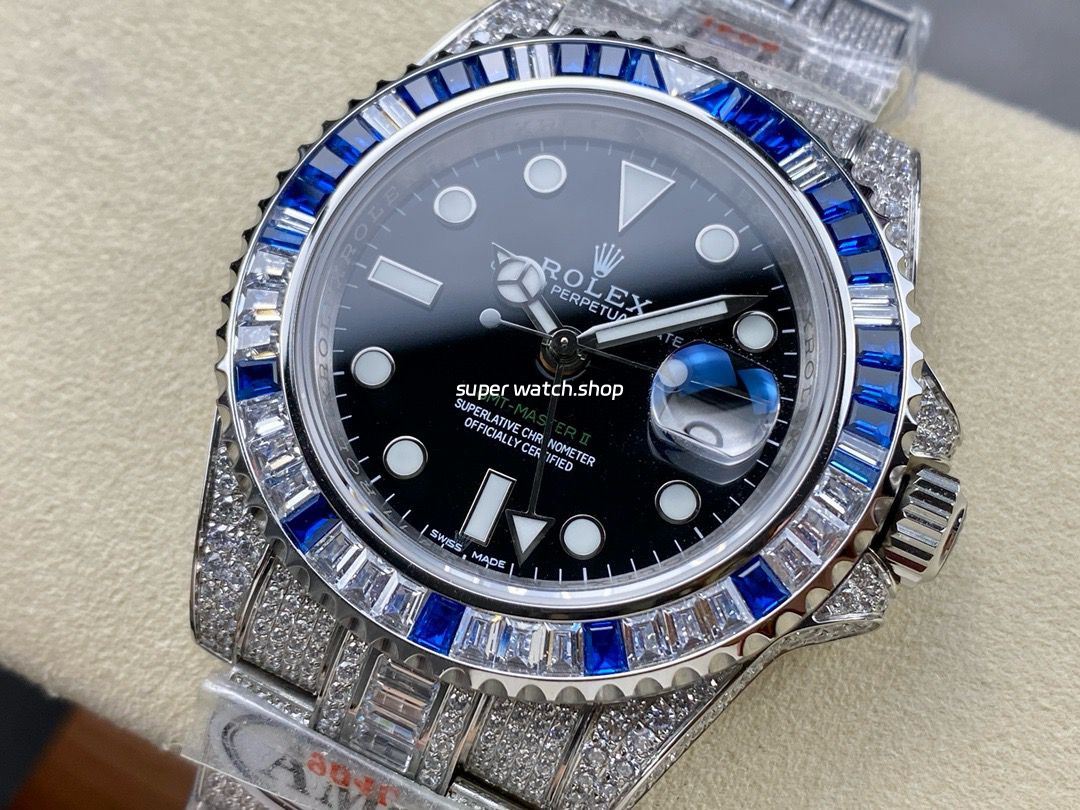 AMG Factory Rolex GMT-Master II 116769TBR-74779BR 40mm Blue Diamond Bezel Full 904L Black Dial - Image 3