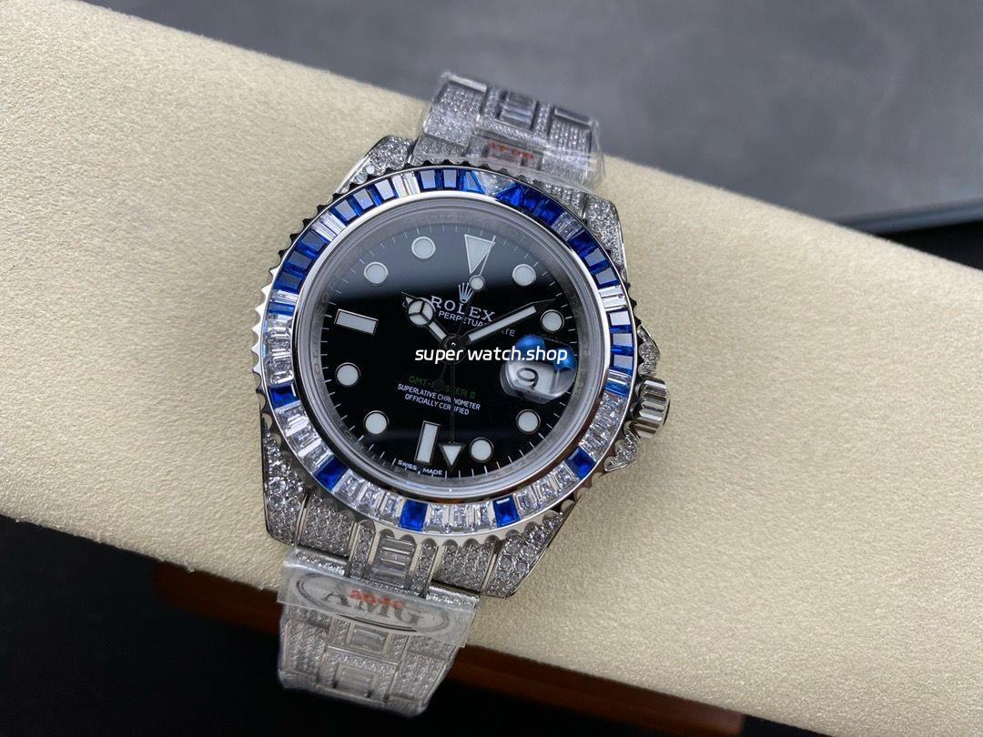 AMG Factory Rolex GMT-Master II 116769TBR-74779BR 40mm Blue Diamond Bezel Full 904L Black Dial - Image 5