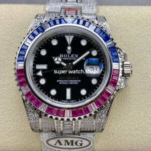 AMG Factory Rolex GMT-Master II 116769TBR-74779BR 40mm Blue Red Diamond Bezel Full 904L Black Dial