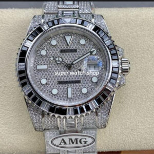 AMG Factory Rolex Submariner Date 116610 40mm Black White Diamond Bezel Full 904L Diamond Diamond Dial