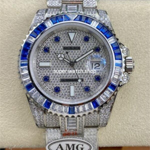 AMG Factory Rolex Submariner Date 116610 40mm Blue White Diamond Bezel Full 904L Diamond Blue Word Pin Diamond Dial