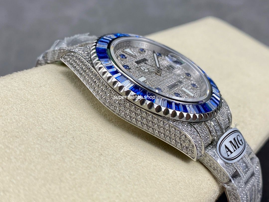 AMG Factory Rolex Submariner Date 116610 40mm Blue White Diamond Bezel Full 904L Diamond Blue Word Pin Diamond Dial - Image 6