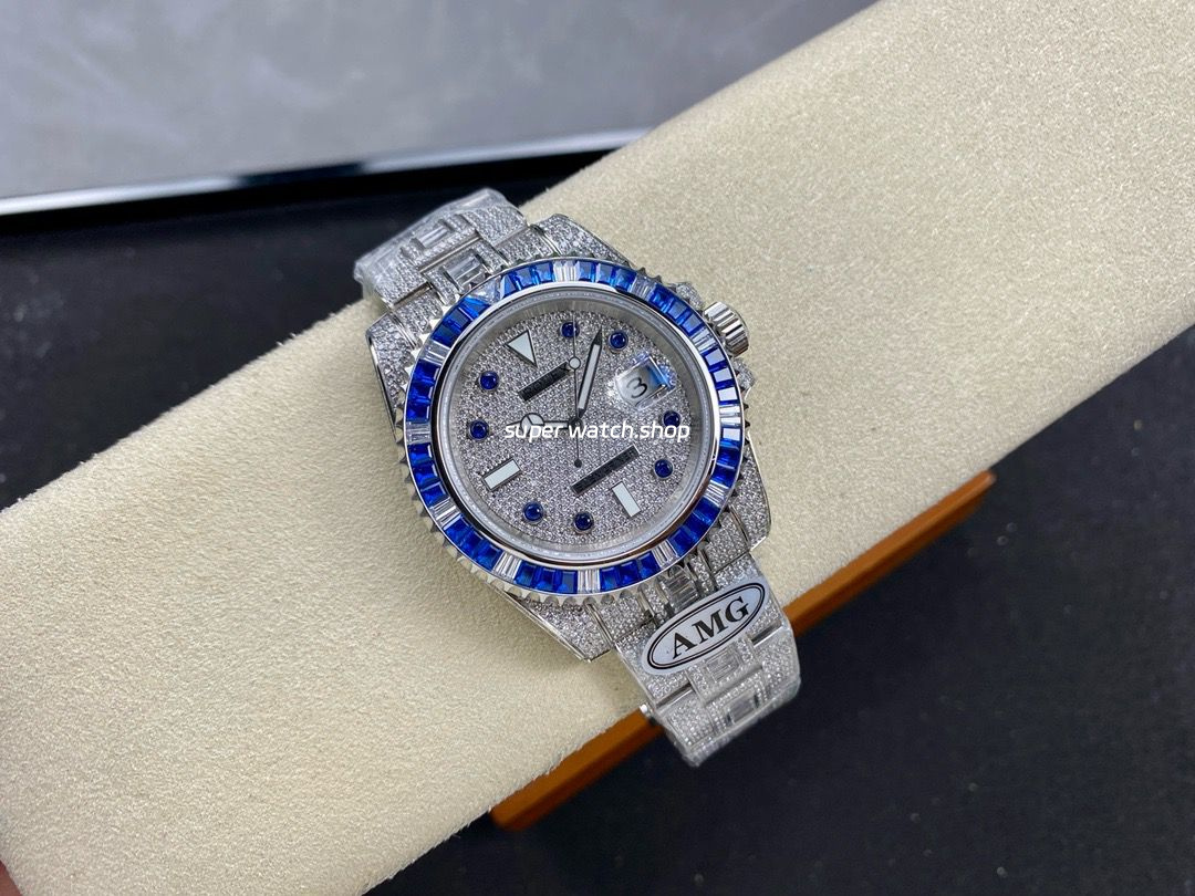 AMG Factory Rolex Submariner Date 116610 40mm Blue White Diamond Bezel Full 904L Diamond Blue Word Pin Diamond Dial - Image 4
