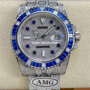 AMG Factory Rolex Submariner Date 116610 40mm Blue White Diamond Bezel Full 904L Diamond Blue Word Pin Diamond Dial