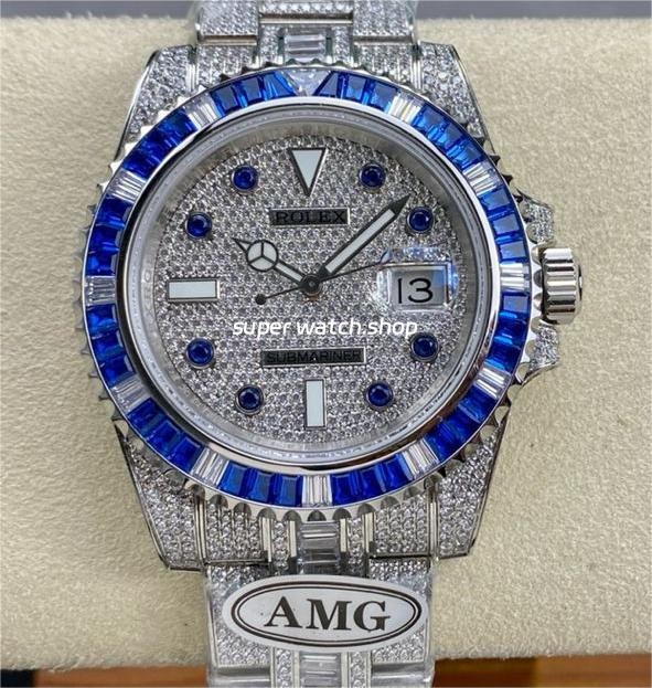 AMG Factory Rolex Submariner Date 116610 40mm Blue White Diamond Bezel Full 904L Diamond Blue Word Pin Diamond Dial