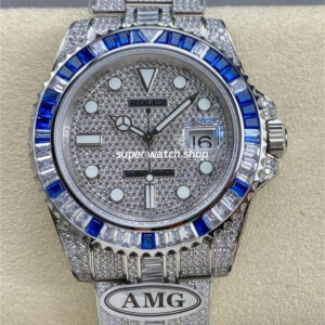 AMG Factory Rolex Submariner Date 116610 40mm Blue White Diamond Bezel Full 904L Diamond Diamond Dial