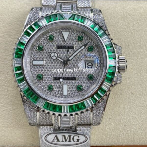 AMG Factory Rolex Submariner Date 116610 40mm Green White Diamond Bezel Full 904L Diamond Green Word Pin Diamond Dial