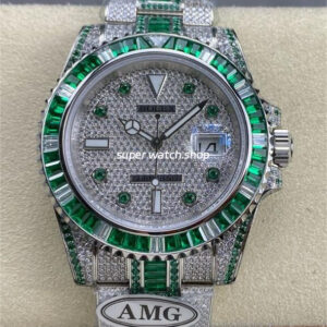 AMG Factory Rolex Submariner Date 116610 40mm Green White Diamond Bezel Full 904L Green Diamond Green Word Pin Diamond Dial