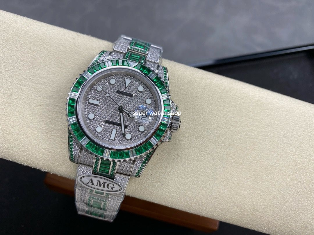 AMG Factory Rolex Submariner Date 116610 40mm Green White Diamond Bezel Full 904L Green Diamond Diamond Dial - Image 5