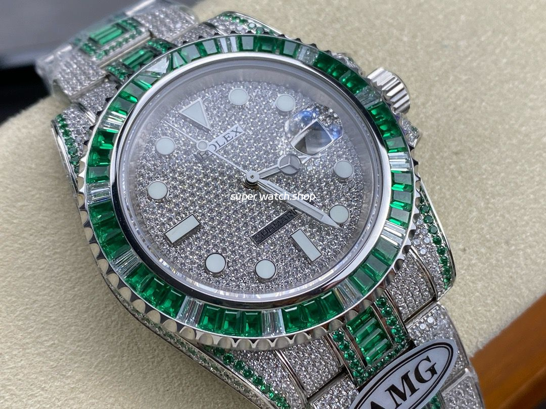 AMG Factory Rolex Submariner Date 116610 40mm Green White Diamond Bezel Full 904L Green Diamond Diamond Dial - Image 2