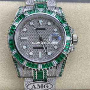 AMG Factory Rolex Submariner Date 116610 40mm Green White Diamond Bezel Full 904L Green Diamond Diamond Dial