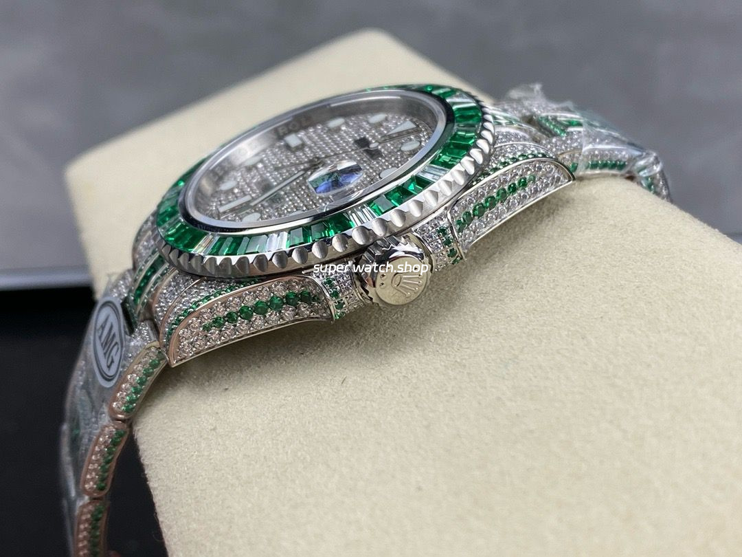 AMG Factory Rolex Submariner Date 116610 40mm Green White Diamond Bezel Full 904L Green Diamond Diamond Dial - Image 7