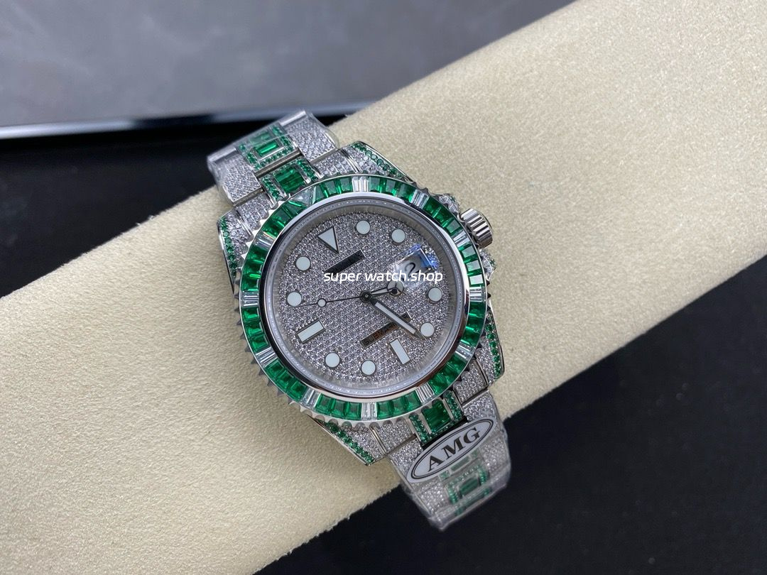 AMG Factory Rolex Submariner Date 116610 40mm Green White Diamond Bezel Full 904L Green Diamond Diamond Dial - Image 4