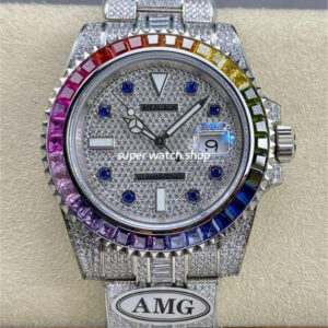 AMG Factory Rolex Submariner Date 116610 40mm Rainbow Diamond Bezel Full 904L Diamond Blue Word Pin Diamond Dial
