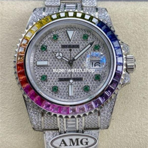AMG Factory Rolex Submariner Date 116610 40mm Rainbow Diamond Bezel Full 904L Diamond Green Word Pin Diamond Dial