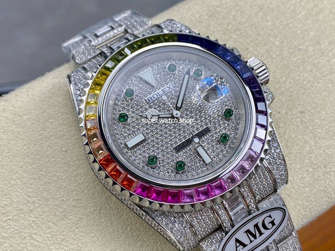 AMG Factory Rolex Submariner Date 116610 40mm Rainbow Diamond Bezel Full 904L Diamond Green Word Pin Diamond Dial - Image 2