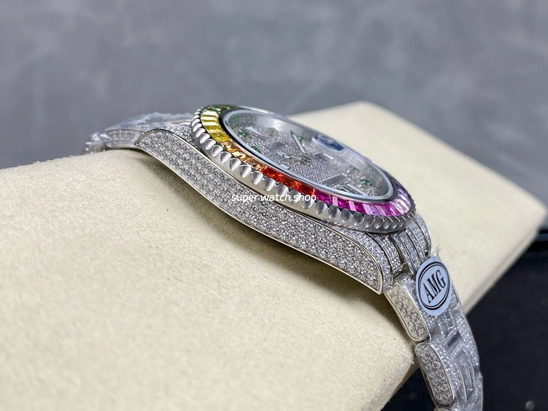 AMG Factory Rolex Submariner Date 116610 40mm Rainbow Diamond Bezel Full 904L Diamond Green Word Pin Diamond Dial - Image 6
